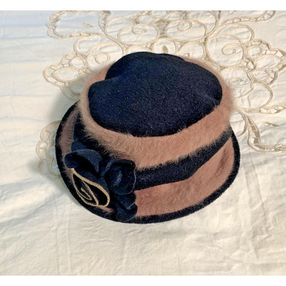 C.C. Exclusives Angora Felted Cloche Bucket Hat 1920's Style Flower Romantic - Picture 4 of 6